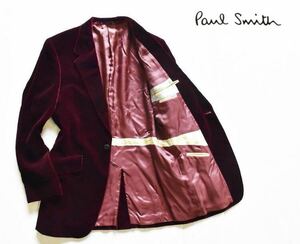 【美品】Paul Smith London ベロア 1B テーラード ジャケット M バーガンディ ポールスミス