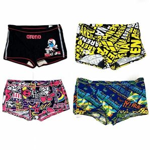 21【整理品リサイクル】アリーナ男子競泳水着4枚セット(R130・S・M)★タフスーツ★カラフル柄模様の画像1