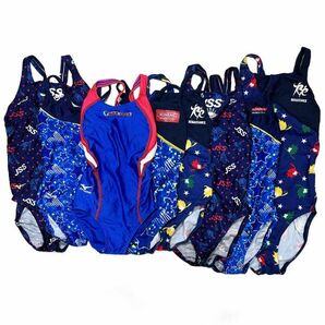 29【整理品リサイクル】MIZUNOスイミングクラブマーキング8枚セット女子競泳水着(100～140)★オープンバック★NASKIDS・KONAMI・JSSの画像1