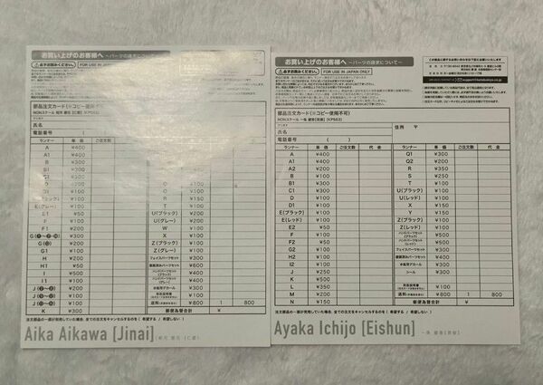 メガミデバイス 相川愛花 仁愛 一条綾香 英俊 部品注文書 アリスギアアイギス