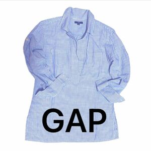 GAP ストライプシャツ　オープンカラーシャツ　スキッパー　ネイビーストライプシャツ　長袖シャツ