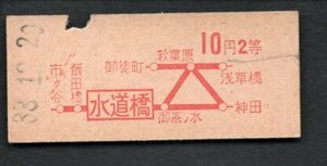 赤字印刷地図式乗車券（水道橋駅）１０円２等