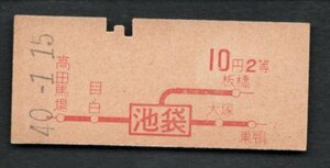 赤字印刷地図式乗車券（池袋駅）１０円２等