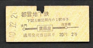 （都営地下鉄）地図式乗車券（東銀座）２０円２等