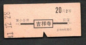 Ｓ４１　地図式乗車券（吉祥寺駅）２０円２等（赤字紋）