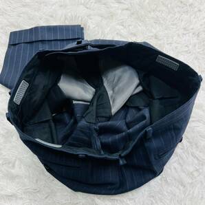 【極美品/希少サイズ】THE SUIT COMPANY スーツカンパニー スーツセットアップ 上下 ストライプ 本切羽 ネイビー サイズXLの画像9