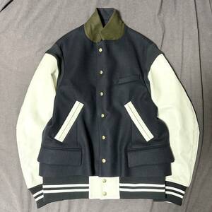 美中古 定価¥174900 sacai 20AW Wool Melton Blouson Size2 NAVY スタジャン ブルゾン ジャケット MA-1 デニム スウェット