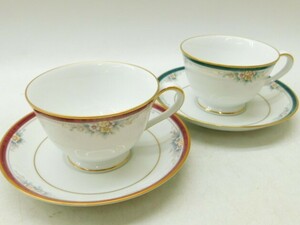 ★友1297 Noritake ノリタケ カップ＆ソーサー VILLA HAVEN / LANDON 2客 ペア ティーカップ 碗皿 茶器 洋食器 花柄 32404082