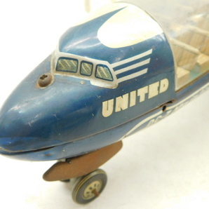 ★友1338 野村トーイ UNITED DC-7 Mainliner ユナイテッド スケルトン ブリキ 飛行機 おもちゃ 玩具 オブジェ 昭和レトロ 12404102の画像2