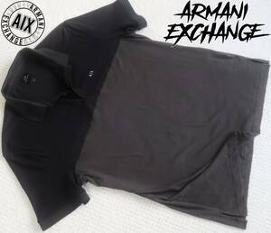 新品★アルマーニ★大きいサイズ★ネイビー＆ダークグレー ポロシャツ★ツートン 半袖 ニットシャツ 紺 灰 XXL★ARMANI☆256