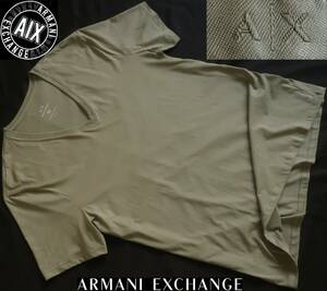 新品★アルマーニ★大きいサイズ★グレーカーキ Tシャツ★スリム Vネック★ピーマコットン★ペルー製 XXL★AX ARMANI★539