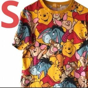 東京ディズニーリゾート　半袖Tシャツ　プーさん　総柄　カラフル　男女兼用　Sサイズ　ディズニー Disney Tシャツ ディズニー