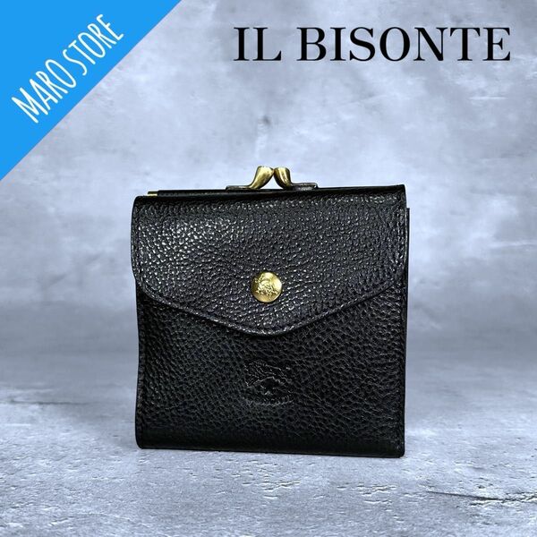 【超美品】 IL BISONTE がま口 コンパクトウォレット レザー 折り財布