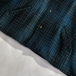 ビッグサイズ♪50s USA製 Penney's オンブレチェック ウールジャケット 青 黒 ビンテージ カバーオール ペニーズ フルスナップ ファラオの画像8