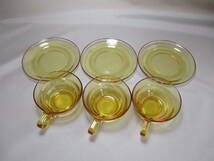 F041*レトロガラス*　茶（オレンジ）系　ガラスカップ＆ソーサー3客　/古物ヴィンテージ_画像3