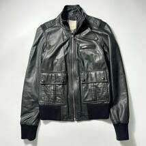 1円 《希少》DIESEL ディーゼル レザージャケット シングルライダース 羊革 ラムレザー S-M位 モスグリーン 黒系 裏地総柄 メンズ_画像2