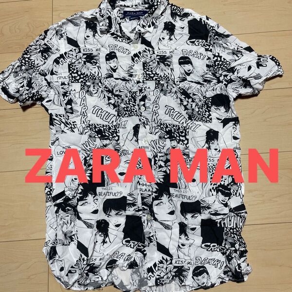 ZARA MAN Tシャツ 半袖Tシャツ 総柄 シャツ オープンカラーシャツ アロハシャツ 夏 爽快