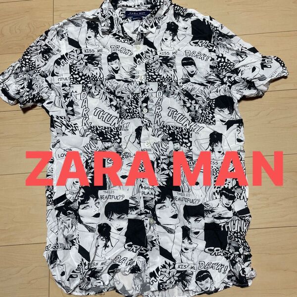 ZARA MAN Tシャツ 半袖Tシャツ 総柄　シャツ　オープンカラーシャツ アロハシャツ　夏　爽快