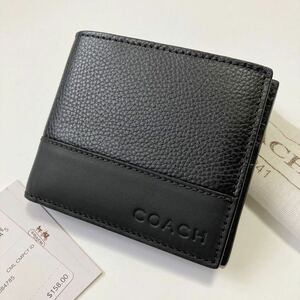 ★美品 COACH コーチ 札入れ 財布 メンズ パスカードケース取り外し可 黒【鑑定済み 本物保証】