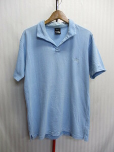 ノースフェイス　ポロシャツ　メンズM　ブルーシャツ　ロゴ刺繍シャツ　半袖シャツ　トレッキングシャツ アウトドアウエア 半袖ウエア04092