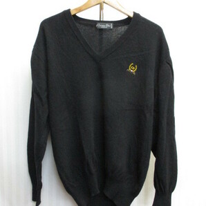 クリスチャンディオール ムッシュ 90sヴィンテージ セーター メンズ48 黒 ロゴ刺繍ウールニットセーター ウールカットソー 04182の画像1