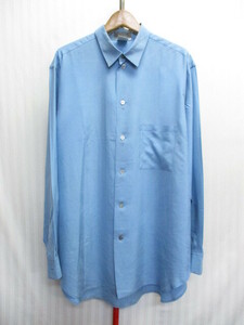  Yohji Yamamoto pool Homme silk shirt men's M 90s Vintage big Silhouette shirt oversize long sleeve shirt light blue silk 100%04181