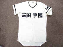 実使用！三田学園　野球部　ユニフォーム　メンズL　デサント製　甲子園 高校野球 古豪 兵庫県 名門　半袖ゲームシャツ　ベースボール04021_画像1