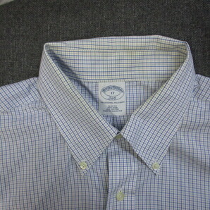 ブルックスブラザーズ NON-IRON SLIM-SIT 半袖ボタンダウンシャツ メンズ17 XL LL 青白シャツ チェック柄シャツ 半袖シャツ 04021の画像8