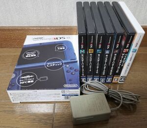 newニンテンドー3DSLL本体　メタリックブルー　別売りACアダプター+3DSソフト7本セット