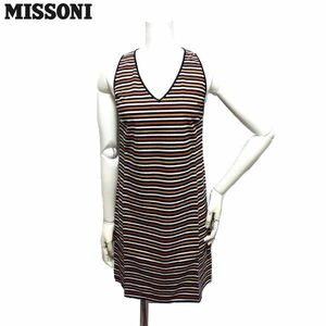 【9万新品】MISSONI ミッソーニ おとな可愛い ジグザグボーダー柄 ノースリーブ ワンピース オレンジ系 42サイズ 本物 SALE