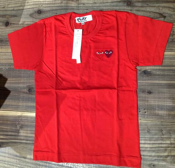COMME des GARCONS PLAY Tシャツ　赤×赤と濃赤ハート　レディースXSサイズ　AZ-T225-5