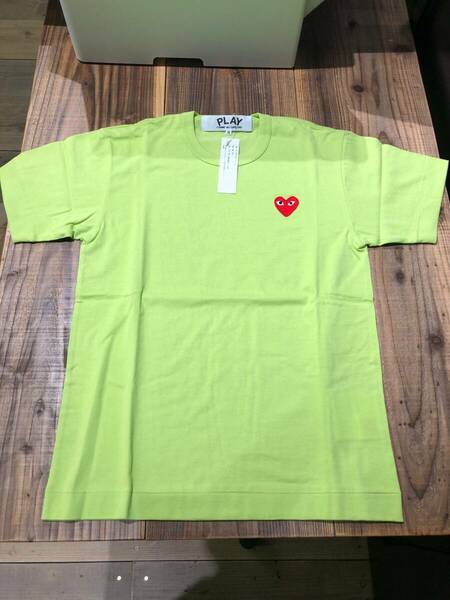 COMME des GARCONS PLAY Tシャツ　黄緑×アカハート　メンズSサイズ　AZ-T272-2