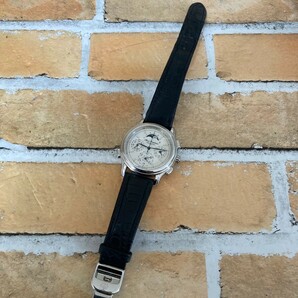 稼働 良品 天賞堂 テンショウドウ QZ 6770-T003702 グランドコンプリケーション ムーンフェイズ 黒文字盤 白腕時計 メンズ腕時計の画像6