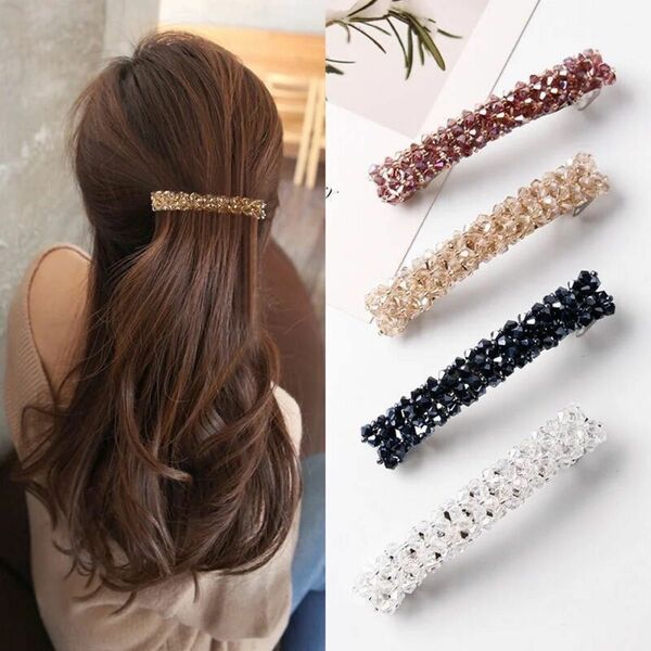 ヘアアクセサリー　バレッタ　ヘアピン　ビーズ　白色　プチプラ　韓国　上品　ビーズバレッタ　アクセサリー　