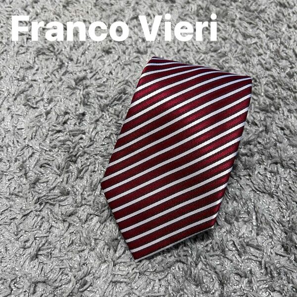 メンズ　ネクタイ　ストライプ　赤　Franco Vieri ポリエステル　シミ防止加工　フォーマル　 ストライプ柄