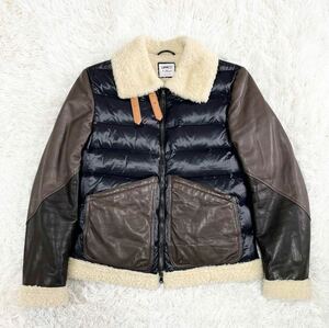 1 jpy ~[ beautiful goods ]EMMETI×BEAMSemeti Beams B-3 fly jacket mouton jacket leather jacket MANNY 44 navy sheep leather 