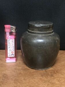 【古錫】茶入（茶壺）・『乾茂號造』定款・342g・煎茶道具