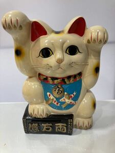 パ） 招き猫 億万両 貯金箱 昭和レトロ 置物 縁起物 両手招き 大型 まねきねこ 招福 アンティーク 中古品 商売繁盛 白