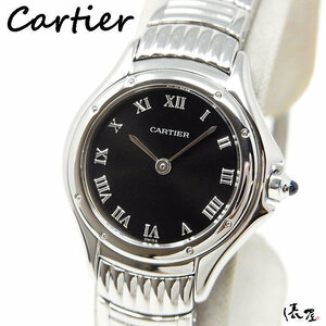 [ Cartier ] bread tail cougar SM black face rare model ultimate beautiful goods Vintage lady's clock Cartier. shop 