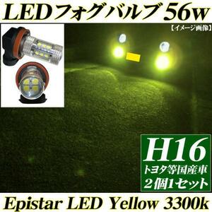 送料無料 H16 LEDフォグランプ 56w バルブ 3300k スカッシュイエロー 黄色 トヨタ ダイハツ用