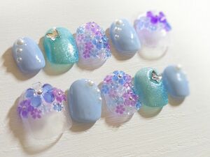 紫陽花 ジェルネイルチップ　ショート