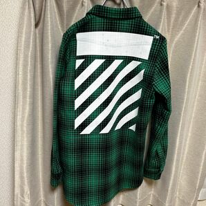 OFF-WHITE バックプリント ネルチェック 長袖シャツ グリーン