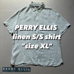 PERRY ELLIS linen S/S shirt “size XL” ペリーエリス リネンシャツ 半袖シャツ