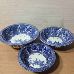 明治前期？ 紙刷鯉図 染付 魚紋 和食器 骨董品　古伊万里　染付　扇花紋　大鉢　盛り鉢　多用鉢　古い鉢　当時物 なます皿 青 青華