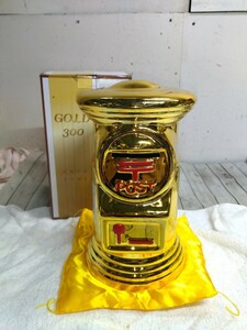 貯金箱 郵便ポスト型 GOLD300 COIN BANK ゴールド貯金箱 陶器製 ビッグサイズ 金色 金運アップ 高さ約30cm