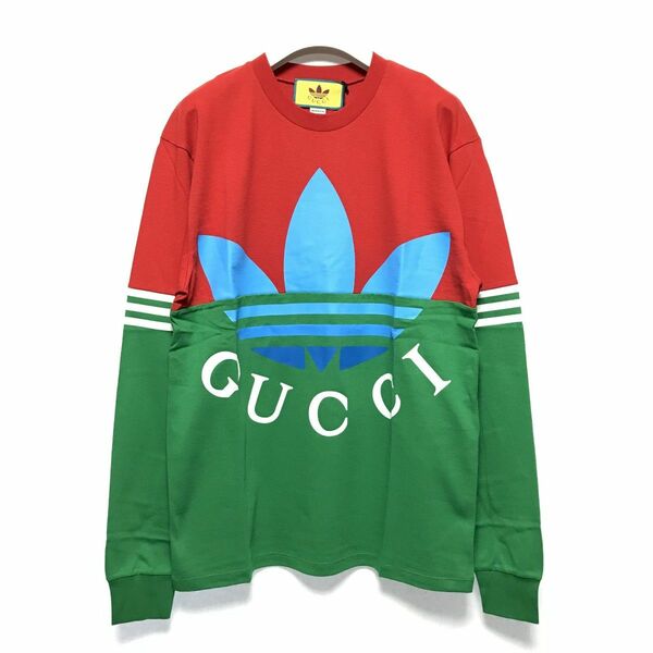 GUCCI x ADIDAS ロンT　赤　緑　XS　定価108000円　グッチ　アディダス　長袖Tシャツ トレフォイル　デカロゴ