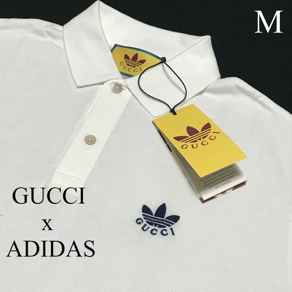 GUCCI x ADIDAS　ポロシャツ　白　Mサイズ　定価12万円　グッチ　アディダス　半袖Tシャツ トレフォイル　