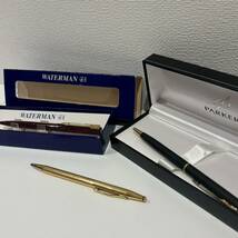 【AMT-10633】ボールペン 3点セット WATERMAN ウォーターマン PARKER パーカー CROSS クロス 1/20 18KT GOLD FILLED ゴールド系 回転式 _画像1