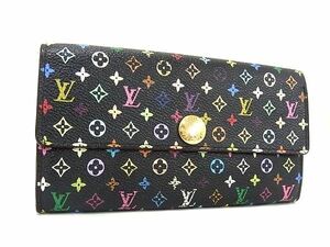 1円 LOUIS VUITTON ルイヴィトン M93747 モノグラムマルチカラー ポルトフォイユ サラ 二つ折り 長財布 ウォレット ブラック系 AY0849