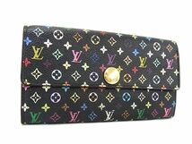 1円 LOUIS VUITTON ルイヴィトン M93747 モノグラムマルチカラー ポルトフォイユ サラ 二つ折り 長財布 ウォレット ブラック系 AY0849_画像1